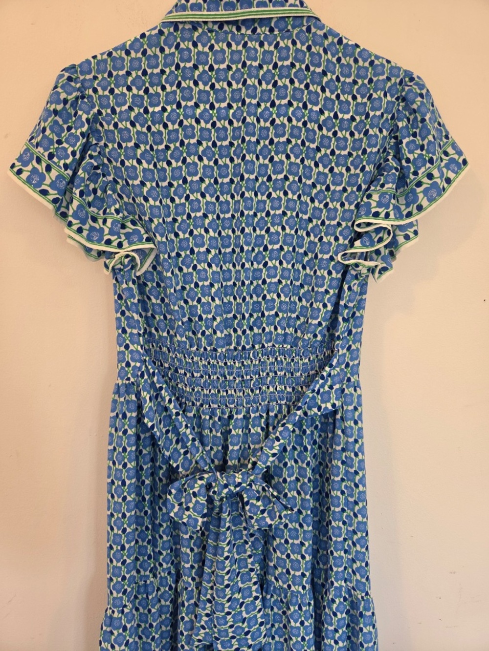 Max Studio maxi dress XS blue/white floral tiered flutter sleeves button down - Picture 2 of 13